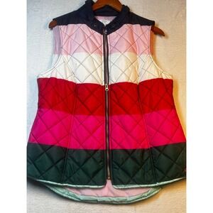 Crown & Ivy Quilted Colorblock Vest Women XL Pink White Red‎ Green Zip Up
